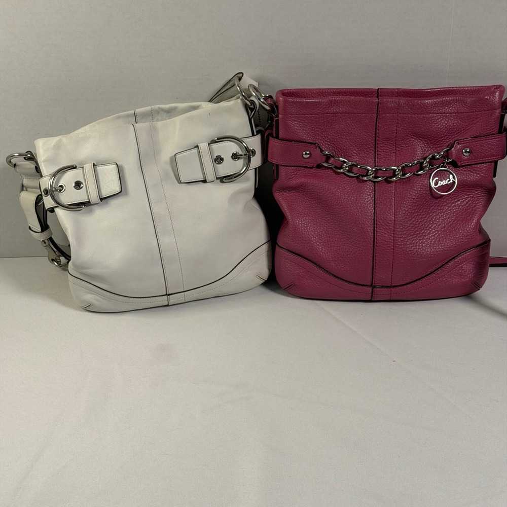 Coach Handbag Lot 2pc Pink Crossbody F19722 White Buckle Hobo 1452 Leather Purse
